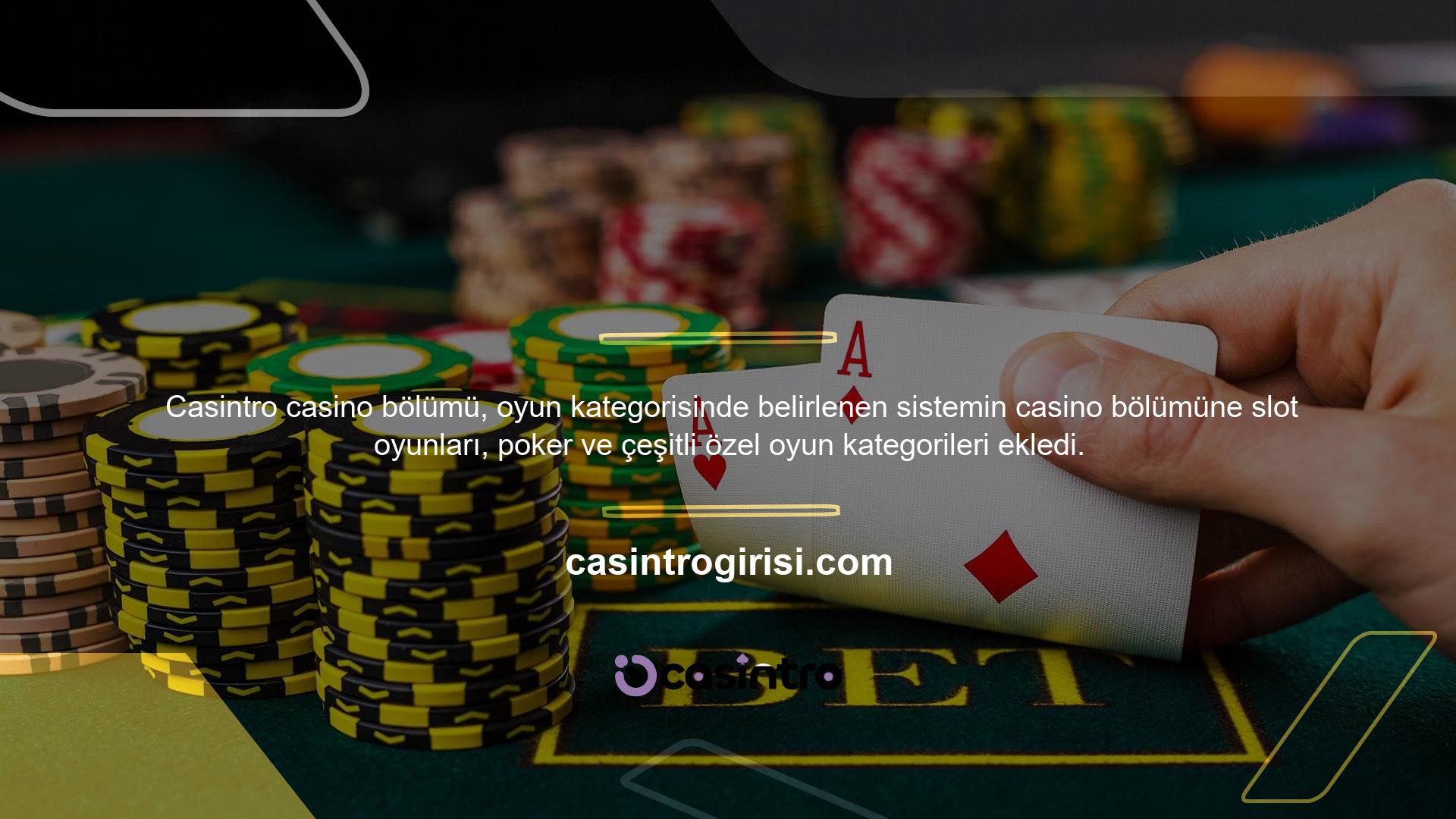 Casintro Casino Bölümü, Bettors ve popüler oyun türleri tarafından özel olarak tasarlanan kaliteli hizmet sunmak, Casintro web sitesinin misyonunun bir parçasıdır